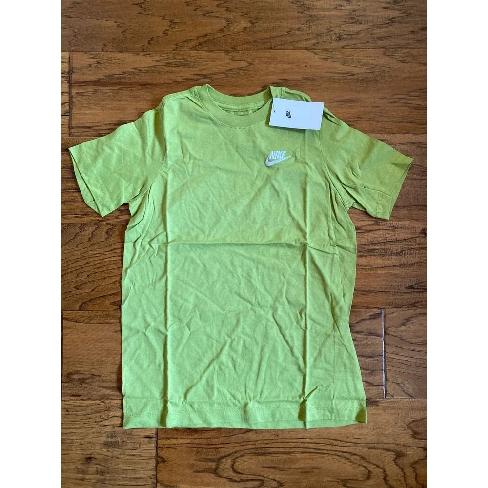 Nike Kids Sportswear T-Shirt Lime Green White Logo AR4078-392‎ Kids X-Small